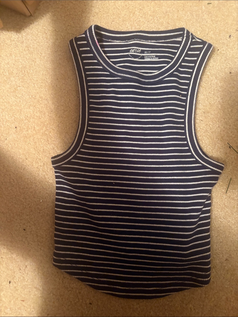 aerie Navy & White Striped Girls' Ribbed Tank